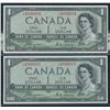 Image 1 : Bank of Canada $1, 1954 - 2 Consecutive Devil's Face Notes