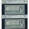 Image 2 : Bank of Canada $1, 1954 - 2 Consecutive Devil's Face Notes