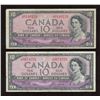 Image 1 : Bank of Canada $10, 1954 - Devil's Face Banknotes Lot of 2