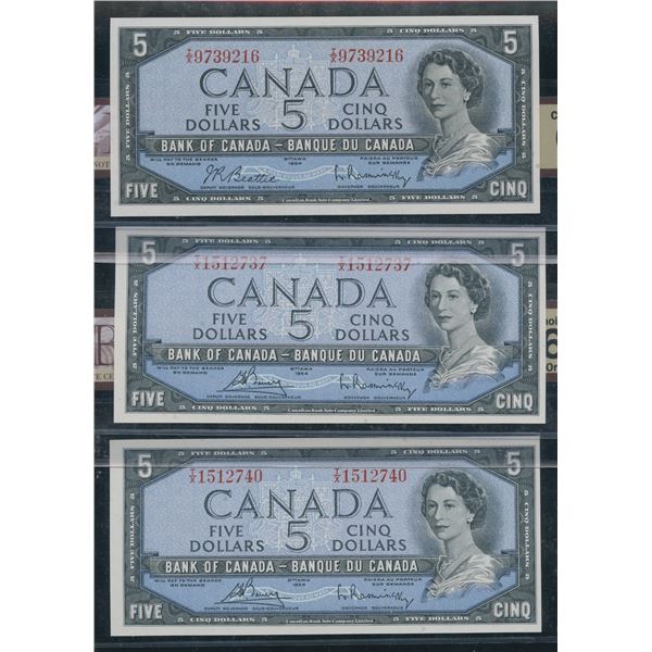 Bank of Canada $5, 1954 - Lot of 3