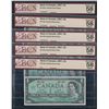 Image 1 : Bank of Canada $1, 1967 - Lot of 5 BCS Graded Notes