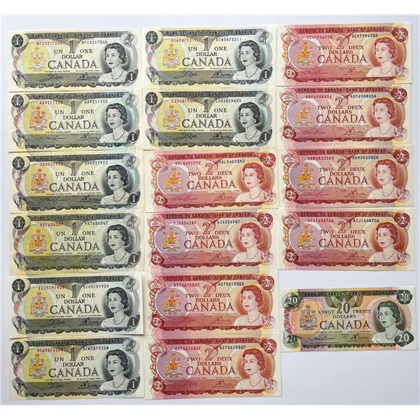 Bank of Canada Multi-Coloured Banknotes - Lot of 17