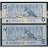 Image 1 : Bank of Canada $5, 1986 - Lot of 2 Replacements