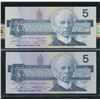 Image 2 : Bank of Canada $5, 1986 - Lot of 2 Replacements