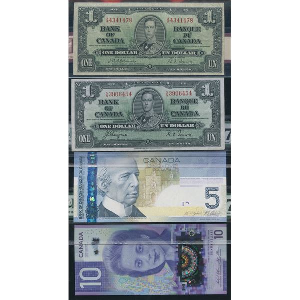 Canadian Banknotes Examples Bank of Canada Graded Collection of 4 Notes