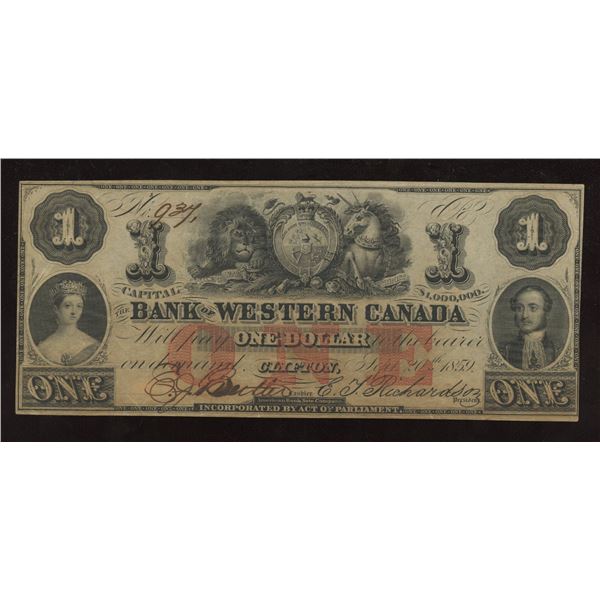 Bank of Western Canada $1, 1859