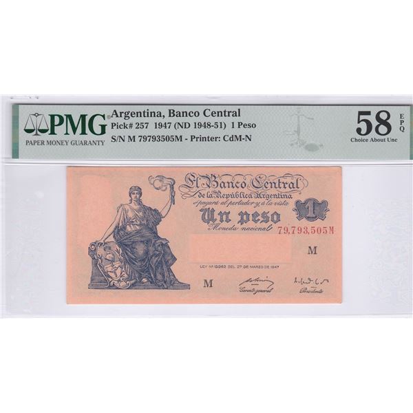 Argentina, 1947 (ND 1948 -51), 1 Peso, M 79793505M, PMG 58EPQ.