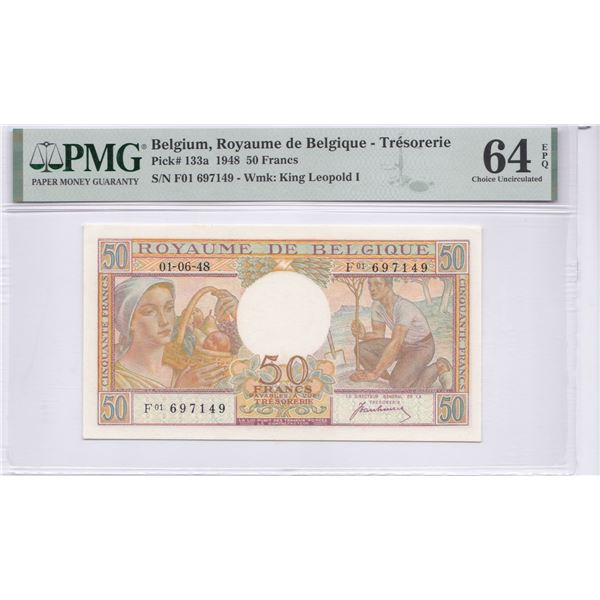 Belgium, 1948, 50 Fr, F01 697149. PMG 64EPQ.