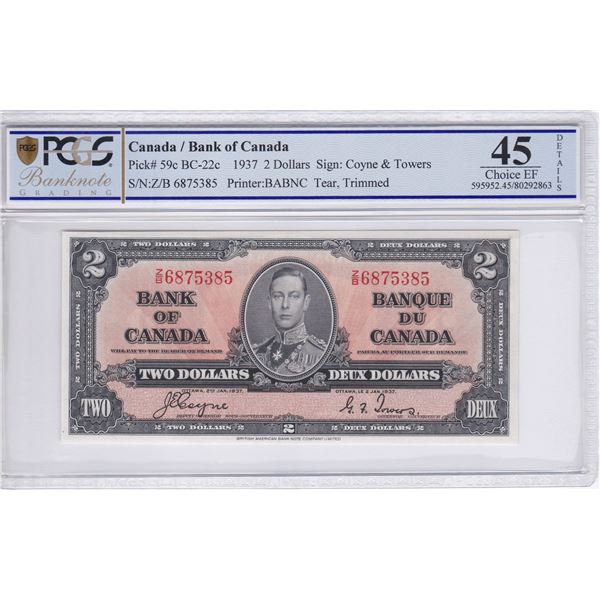 Canada, 1937, $2, Z/B 6875385. PCGS Banknote Grading 45 Details.