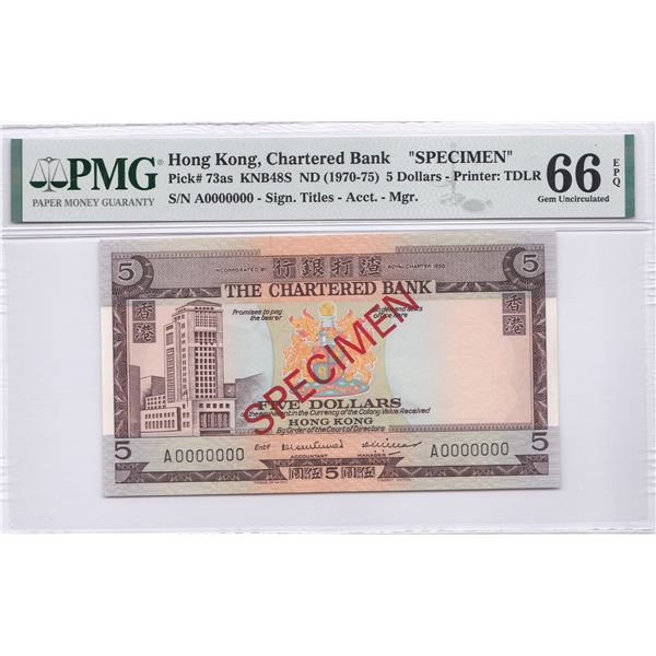 The Chartered Bank, ND (1970 -1975), $5, A0000000. A Prefix Specimen, PMG 66EPQ.