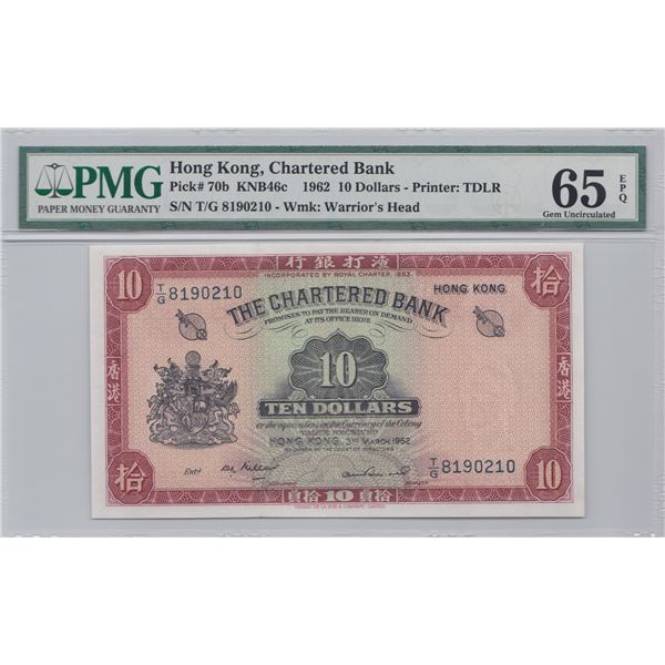 The Chartered Bank, 1962, $10, T/G 8190210. PMG 65EPQ. Rare.