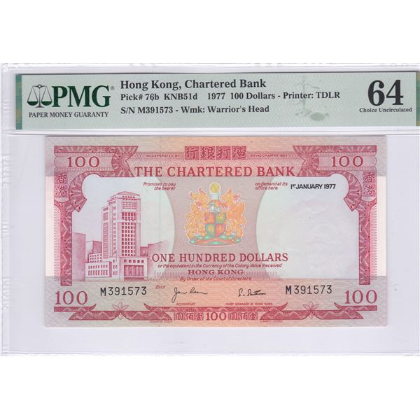 The Chartered Bank, 1977, $100, M391573. PMG 64.