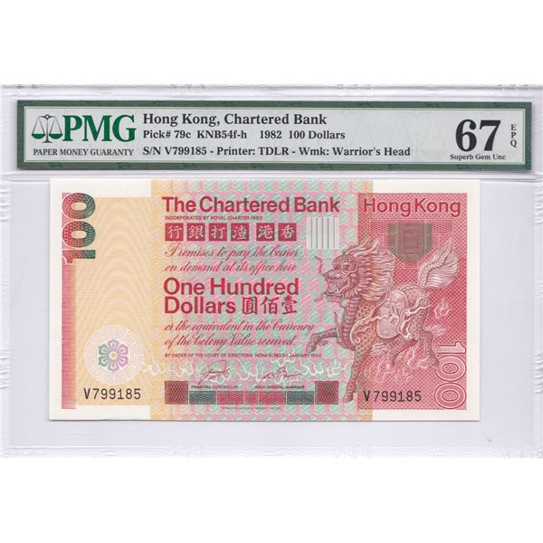 The Chartered Bank, 1982, $100, V799185. PMG 67EPQ.