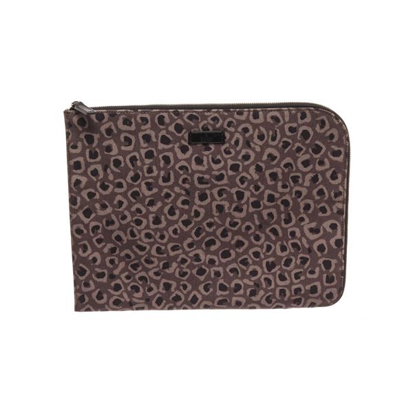 Gucci Brown Canvas Printed Document Clutch Bag