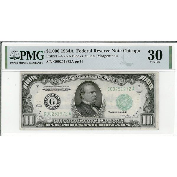 1934A $1000 Federal Reserve Bank Note Chicago PMG 30 Very Fine