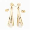 Image 3 : Vintage 14k Yellow Gold Claw Set 7.0mm Round Cultured Pearl Drop Dangle Earrings