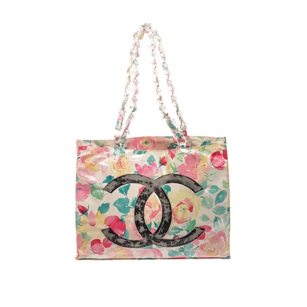 Chanel CC Yellow Vinyl Floral Tote Bag