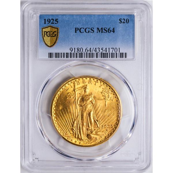 1925 $20 St. Gaudens Double Eagle Gold Coin PCGS MS64