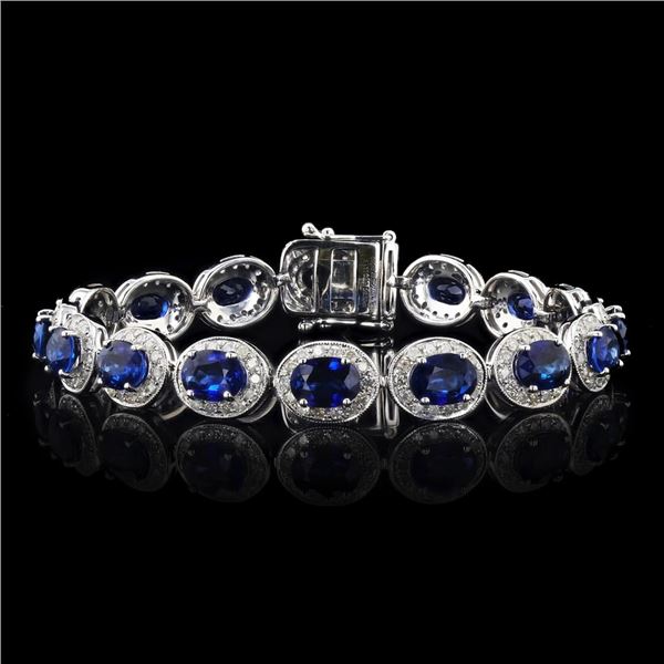 15.08 ctw Blue Sapphire and 2.59 ctw Diamond 14K White Gold Bracelet