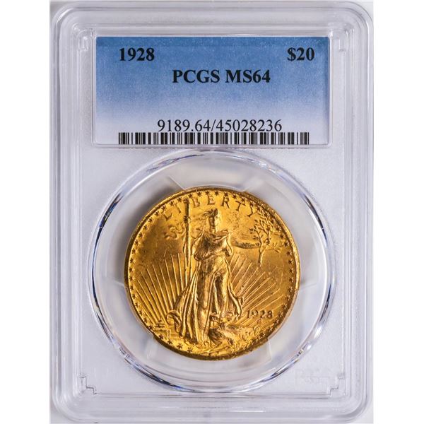 1928 $20 St. Gaudens Double Eagle Gold Coin PCGS MS64
