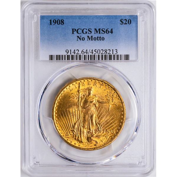 1908 $20 St. Gaudens Double Eagle Gold Coin PCGS MS64
