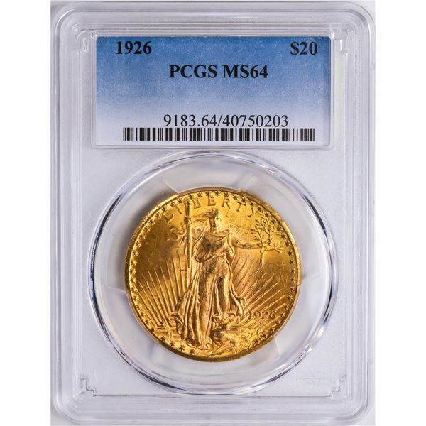 1926 $20 St. Gaudens Double Eagle Gold Coin PCGS MS64