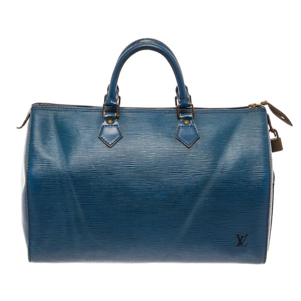 Louis Vuitton Blue Epi Leather Speedy 30 Satchel Bag