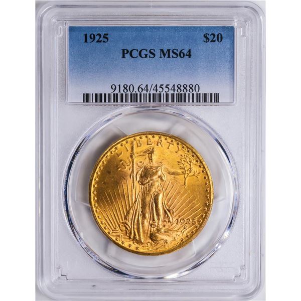 1925 $20 St. Gaudens Double Eagle Gold Coin PCGS MS64