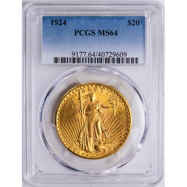 1924 $20 St. Gaudens Double Eagle Gold Coin PCGS MS64