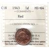 Image 1 : 1-cent 1943 ICCS MS64 Red. Nice Coral-Red Lustre Throughout