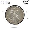 Image 1 : USA Silver 1919-S Walking Liberty Half Dollar F-VF (scr). Soft Amber Hue
