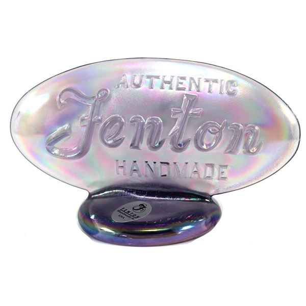 Fenton Glass 'Authentic Fenton Handmade' Violet Satin Oval Dealer Display Sign with Original Sticker