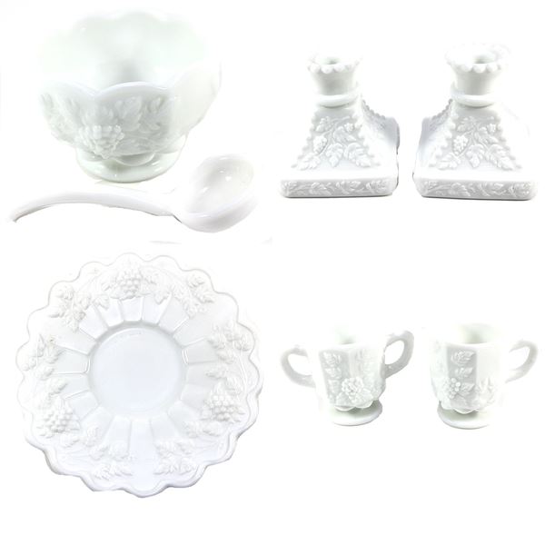 Vintage Westmoreland Milk Glass Candle Holders, Mayo Set & Cream/Sugar Cups. 3 sets