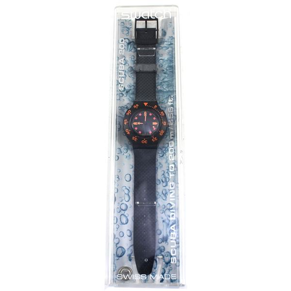 Vintage 1990 Swatch Scuba 200 SDB100 'Barrier Reef' Style Wristwatch in Original Case with Papers