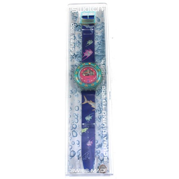 Vintage 1991 Swatch Scuba 200 SDN101 'Happy Fish' Style Wristwatch in Original Case with Papers