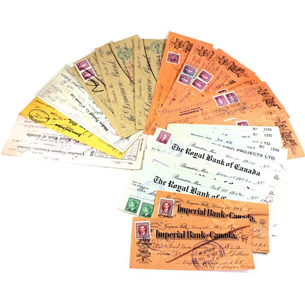 Lot of 34x 1940s-1950s Cancelled Cheques, Many Different Types-Mostly Cities in Ontario 34pcs