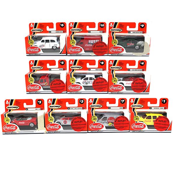 Matchbox 1982-2002 50th-Coca-Cola 2002 Mattel Wheels Complete Set of Die-Cast Vehicles. 10pcs.