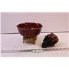 Image 1 : Bowl w/ Footed Brass Stand + Glass Grapes