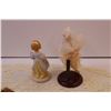 Image 3 : (2) Porcelain Figures + Flower girl Bag, Cat Plush and Doillie