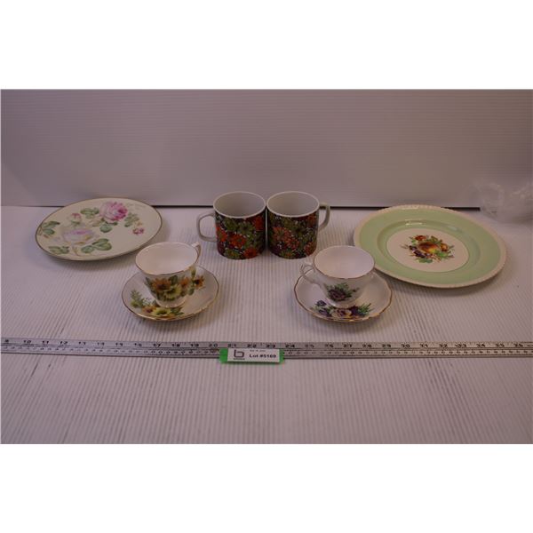 (2) Cup and Saucer Pairs + Pair of Coffee Mugs and (2) Plates