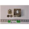 Image 1 : Vintage Jewelry Box with Vintage Boys Scout Pin and Two Collectible Coins