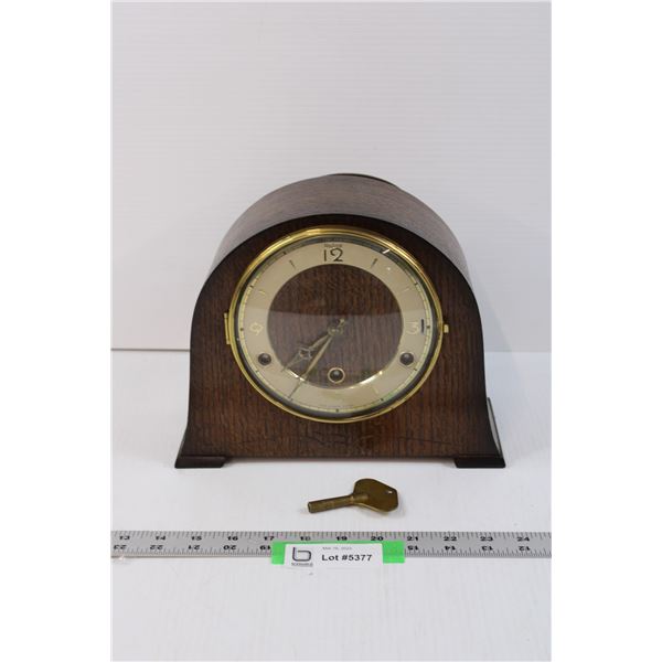 Vintage Andrew Wooden Mantle Clock with Key and Pendulum