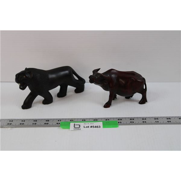 Wooden African Animals - Tiger and Water Buffalo