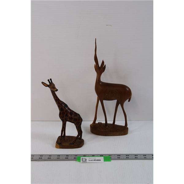 (2) Wooden African Animals - Gazelle and Giraffe