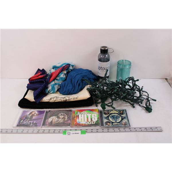 Christmas Lights and Misc - Scarves, Bathroom Mat, Water Bottle and CDs