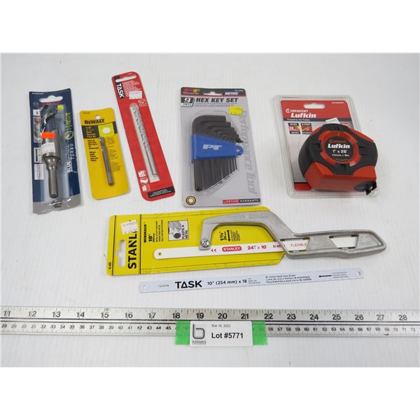 26' Lufkin Measuring Tape - Hex Key Set - 10  Mini Hacksaw - (2) Carbide Tip Drill Bits - (1) Wood S