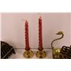 Image 7 : (3) Brass Seagulls, Brass Candle Holders + Assorted Vintage Brass
