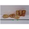 Image 1 : Lot of Carnival Glass - 2 Branded Rib Tumblers and 3 Candy Dishes