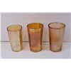 Image 4 : Lot of Carnival Glass - 2 Branded Rib Tumblers and 3 Candy Dishes