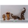 Image 1 : Copper Craft Pheasants and Two Copper Tone Vases